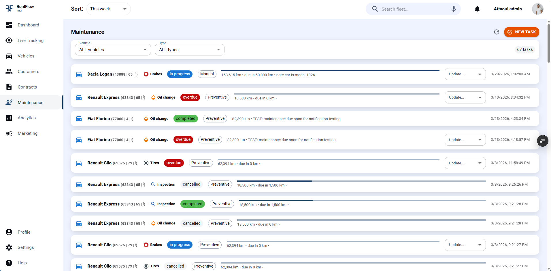 Maintenance Module — Maintenance scheduling and service history per vehicle with cost tracking.